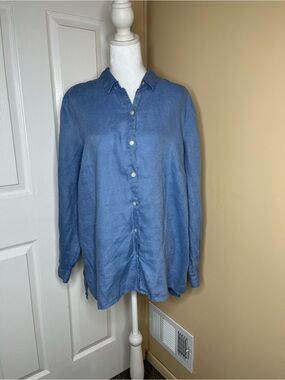 J. Jill Love Linen Essential Shirt Soft Denim Blue Button-Down Size Large